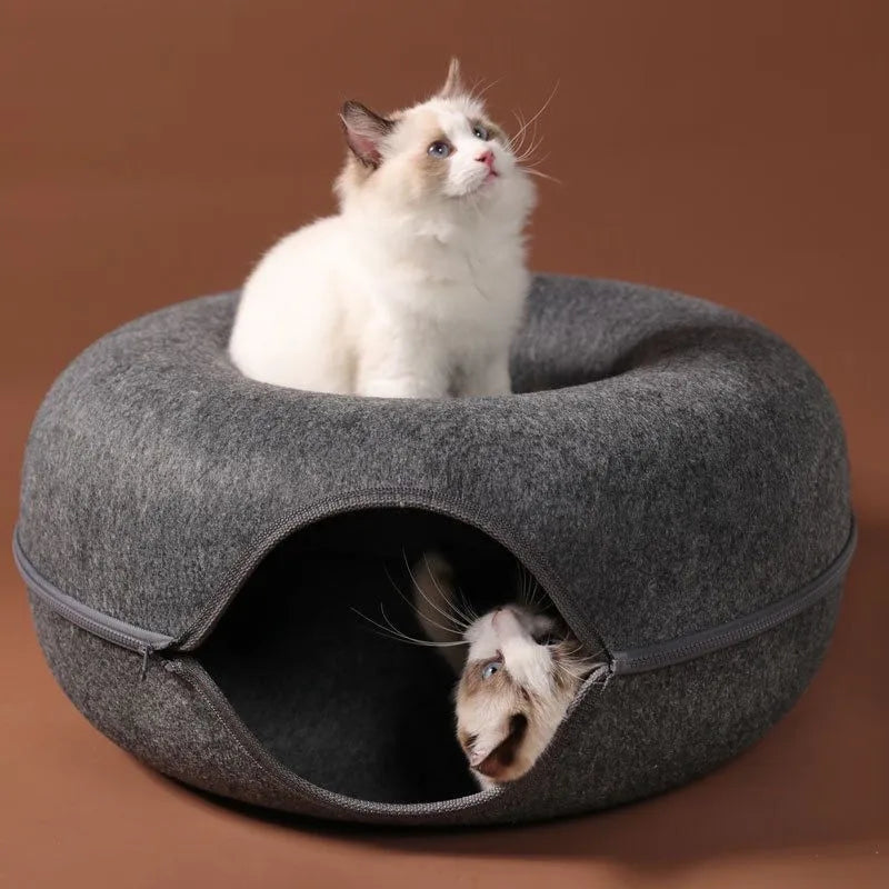 2-in-1 Cozy Donut Cat Bed & Play Tunnel