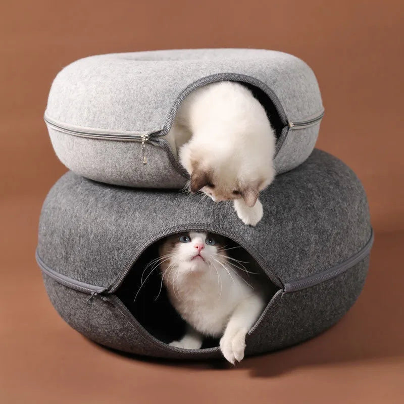 2-in-1 Cozy Donut Cat Bed & Play Tunnel