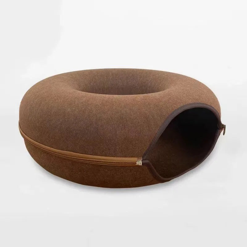 2-in-1 Cozy Donut Cat Bed & Play Tunnel