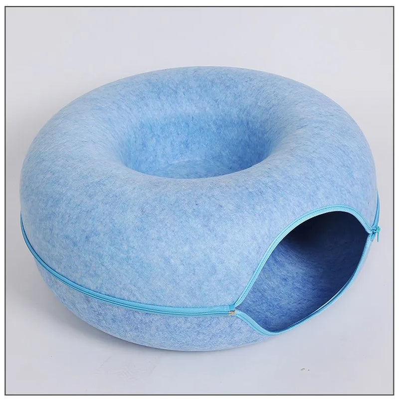 2-in-1 Cozy Donut Cat Bed & Play Tunnel
