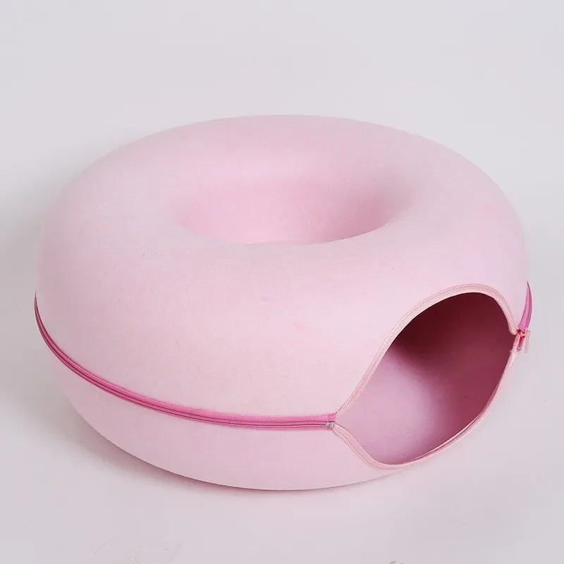 2-in-1 Cozy Donut Cat Bed & Play Tunnel