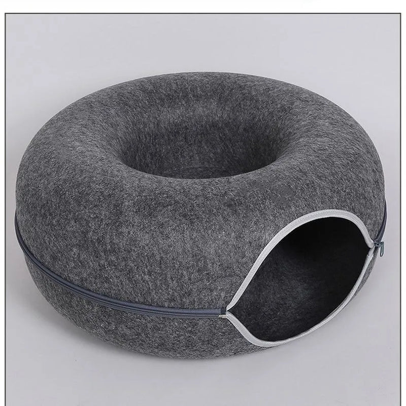 2-in-1 Cozy Donut Cat Bed & Play Tunnel