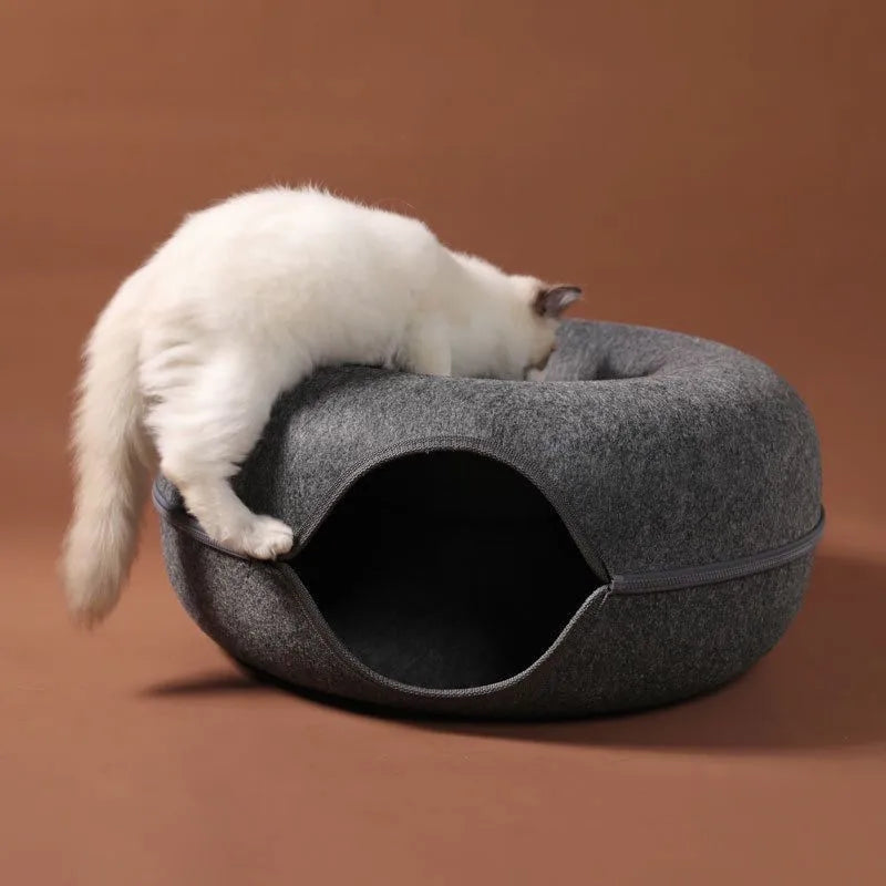 2-in-1 Cozy Donut Cat Bed & Play Tunnel