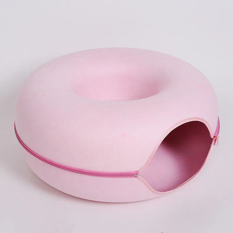 2-in-1 Cozy Donut Cat Bed & Play Tunnel