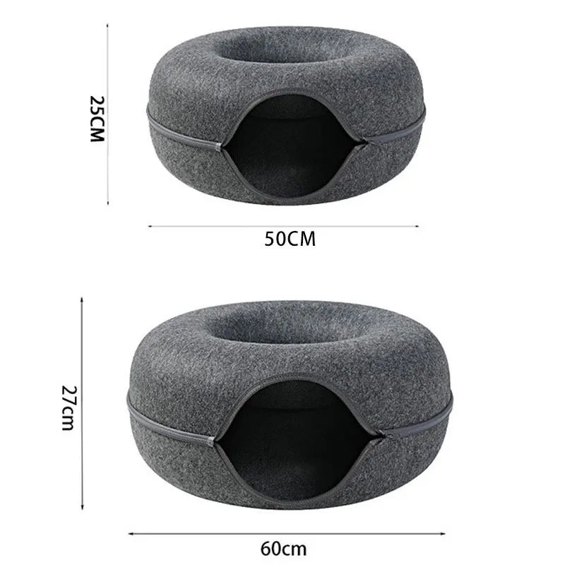 2-in-1 Cozy Donut Cat Bed & Play Tunnel