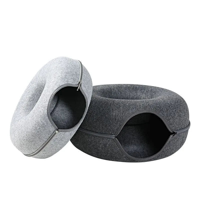 2-in-1 Cozy Donut Cat Bed & Play Tunnel
