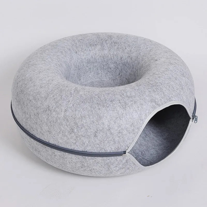 2-in-1 Cozy Donut Cat Bed & Play Tunnel